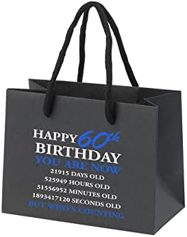 60 Születésnapi Ajándék táska - Fekete Papír Kötéllel Kezeli - Környezetbarát Kis Ajándék Táska - Számolás - Kék
