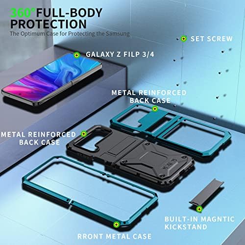 Kompatibilis a Samsung Galaxy Z Flip 4 Fém Esetben Alumínium Katonai Teljes Test Védelem, nagy teherbírású Ütésálló