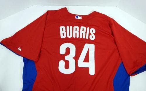 2011-13-as Philadelphia Phillies Ray Burris 34 Játék Használt Piros Mez ST BP 54 041 - a Játékban Használt MLB Mezek