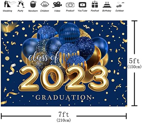 Aperturee 7x5ft Osztály 2023 Érettségi Hátteret, Congrats Grad Kék-Arany Lufi Pontok Parti Dekoráció, Fotózás Háttér