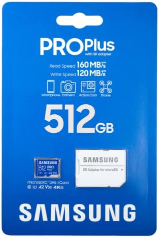 Samsung Pro Plus 2 Csomag Memória Kártya 512 gb-os MicroSD-a Telefon, Robot, Action Cam 160MB/s UHS-én, U3, A2, V30