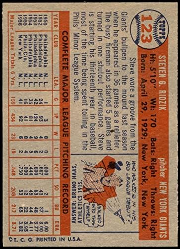 1957 Topps 123 Steve Ridzik New York Giants (Baseball Kártya) NM Óriások